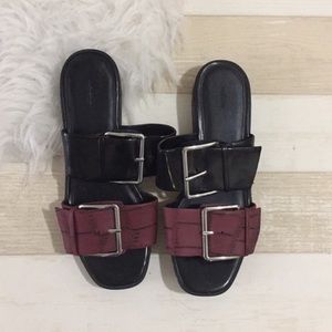 Zara Burgundy Black Buckle Strap Platform Heels Sandals